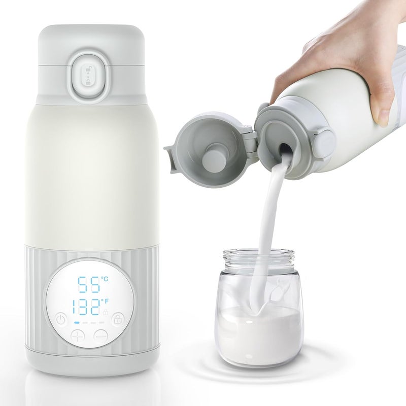 APZOKI Portable Baby Bottle Warmer for Breast Milk, 100W Fast Heating & Precise Temp Control for Formula, Water, 13.5oz Large Capacity Milk Warmer for Travel, Car, Outdoors (Grey) - Image 1